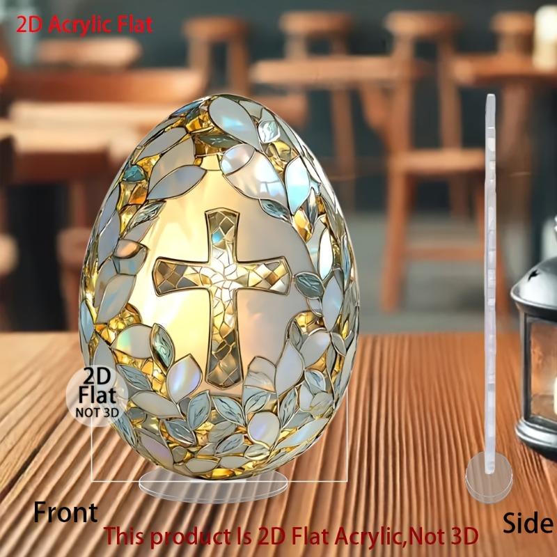 2D Flat Acrylic Easter Egg Desktop Decoration, Cross Design, Suitable for Wall Decoration, Porch, Room, Villa, Accents Home, Hallway, or Workplace - R