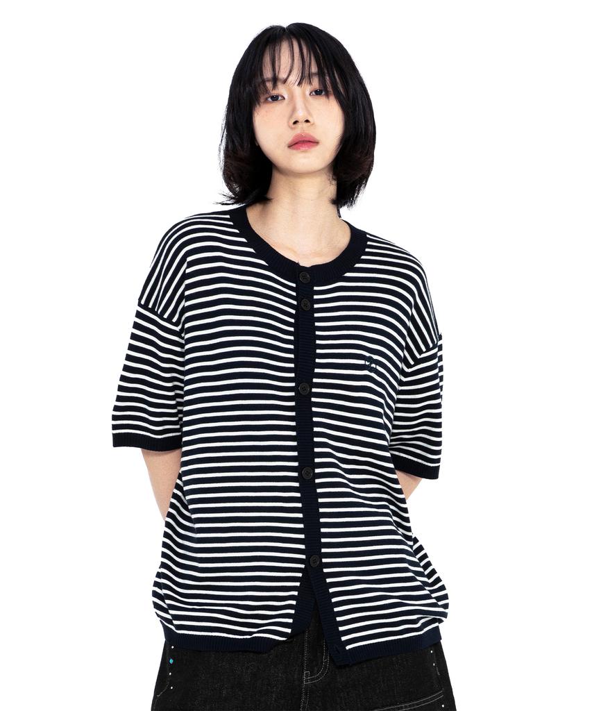 XTONZ Xtk182 Round Stripe Crop Cardigan (Navy)