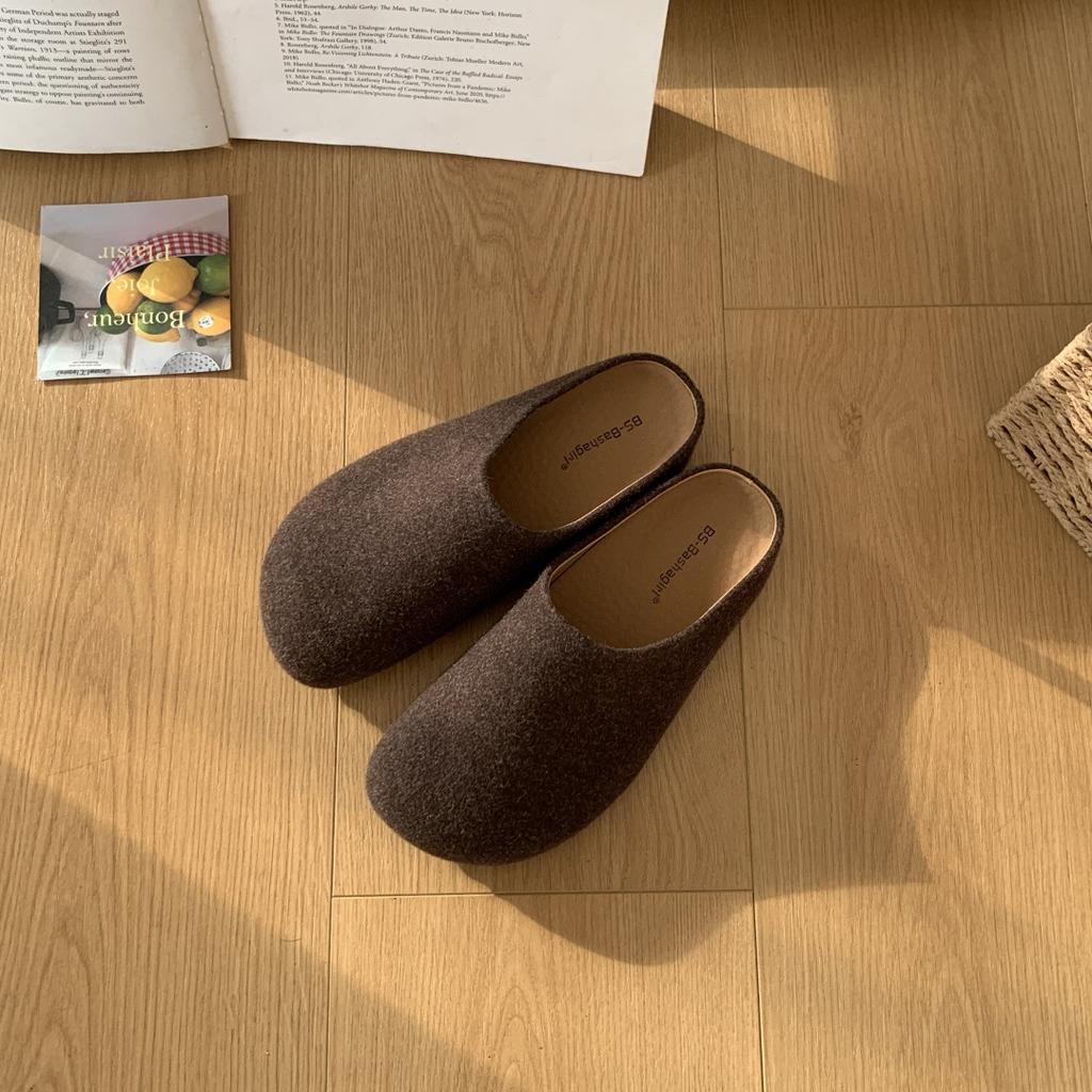 Retro Woolen Inner Height-increasing Bag Head Birkenstock Slippers 2025 Autumn and Winter New French Gentle Lazy One Pedal and Half Drag