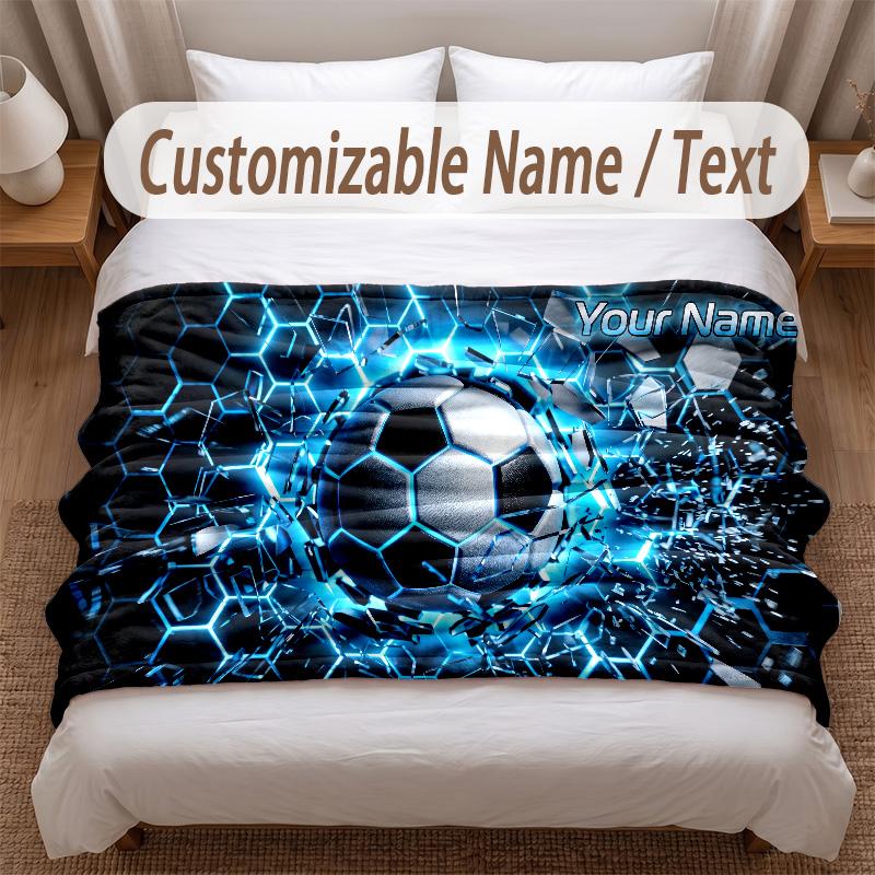 Soccer Theme Soft Blanket Personalized Custom Name Text Print Warm Blanket Home Sofa Bedroom Decor