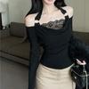 Autumn Winter Modal Lace Halter Slim Fit Long Sleeve Women's Top