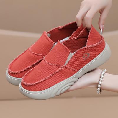 Women's Breathable Platform Boat Shoes Slip On Loafers Casual Deck Shoes Lightweight Moc-Toe Canvas Loafers for Women Comfortable Low-Top Dress Shoes
