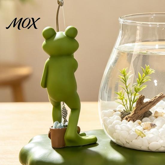 Artistic Resin Craft Frog Fishing Glass Fish Tank Ornament with Lotus Leaf Base, Hydroponic Charming Window Sill Decor Plant Propagation Station