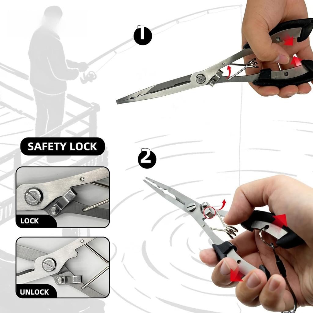 8.4-inch Multifunctional Fishing Pliers with Long Nose Pliers for Removing Fishing Hooks, Equipped with A Safety Lanyard