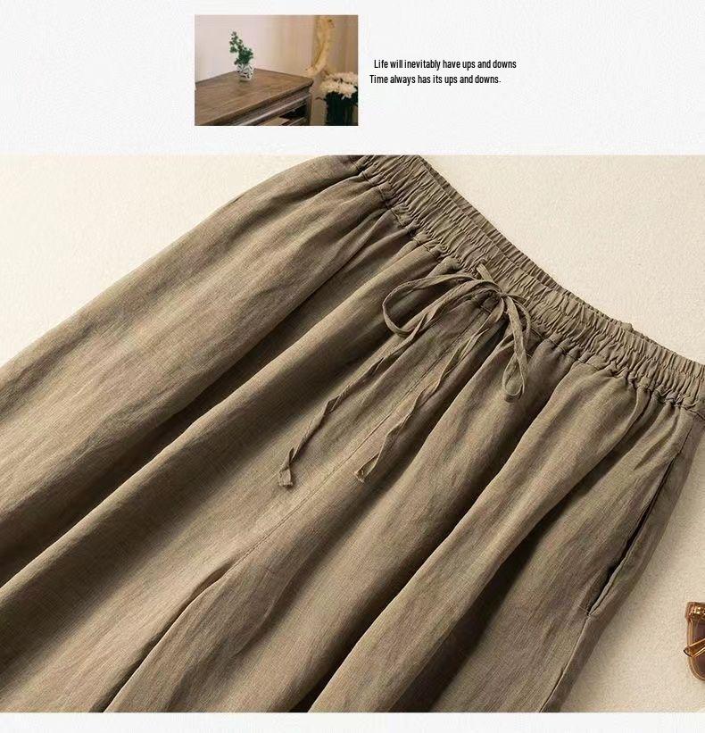 2026 New Women's High-Waisted Wide-Leg Skirt Pants - Breathable, Thin Cotton Linen for Summer