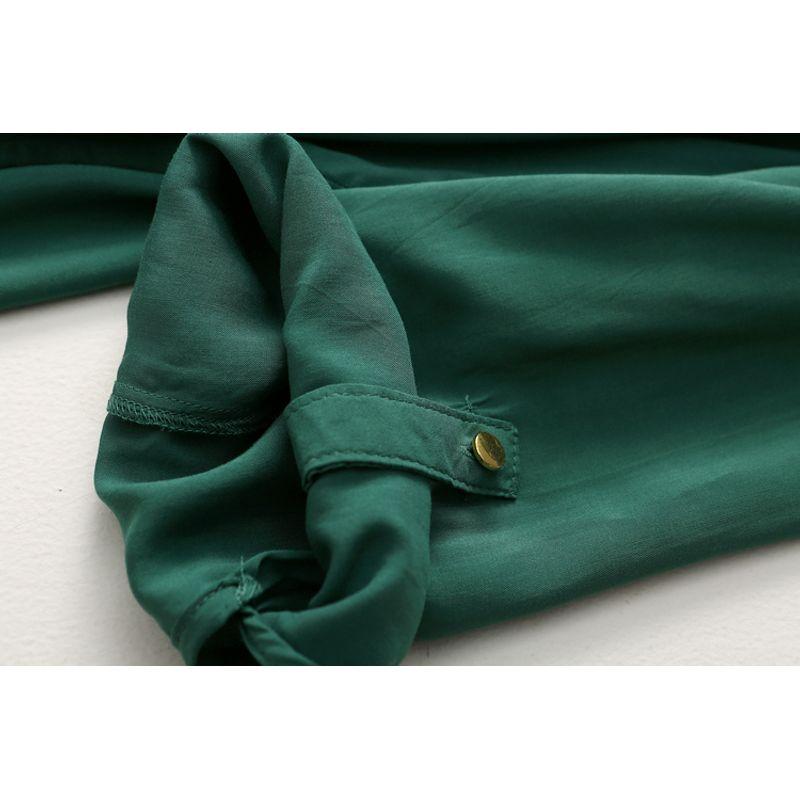 Export Single Minimalist Pure Color Cotton Silk Shirt Women's Summer Ultra-Thin Artificial Cotton Rollable Sleeves V Neck Tops Loose Cool
