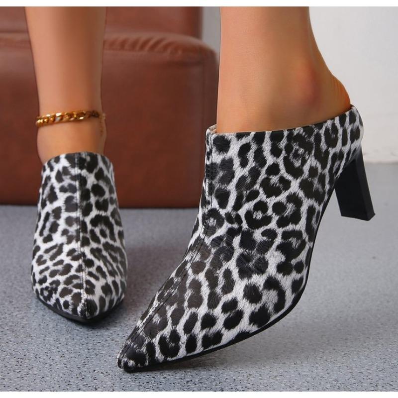 

Женские туфли на высоком каблуке, тапочки, леопардовые, сексуальные, с острым носком, с ремешком на пятке, женские сандалии 2025, новая весна, брендовые шлепанцы, вечерние туфли-лодочки 42 чёрный