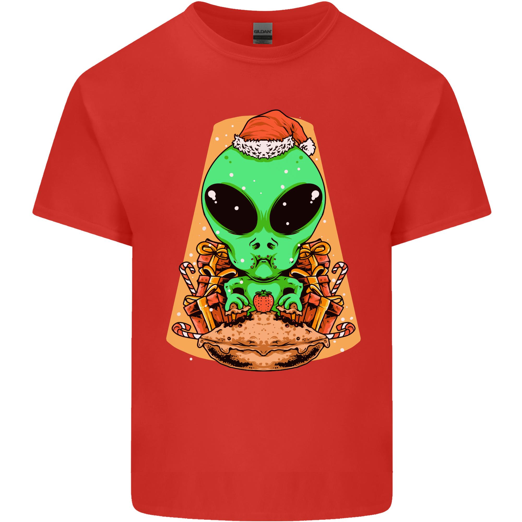 Christmas Alien UFO Santa Space Ship Funny Unisexs Light Cotton TShirt S