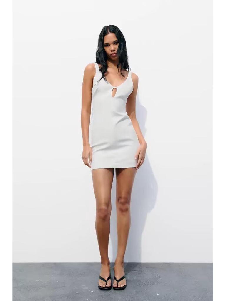2025 Spring Women's European American V-neck Sleeveless Slim-fit Mini Dress