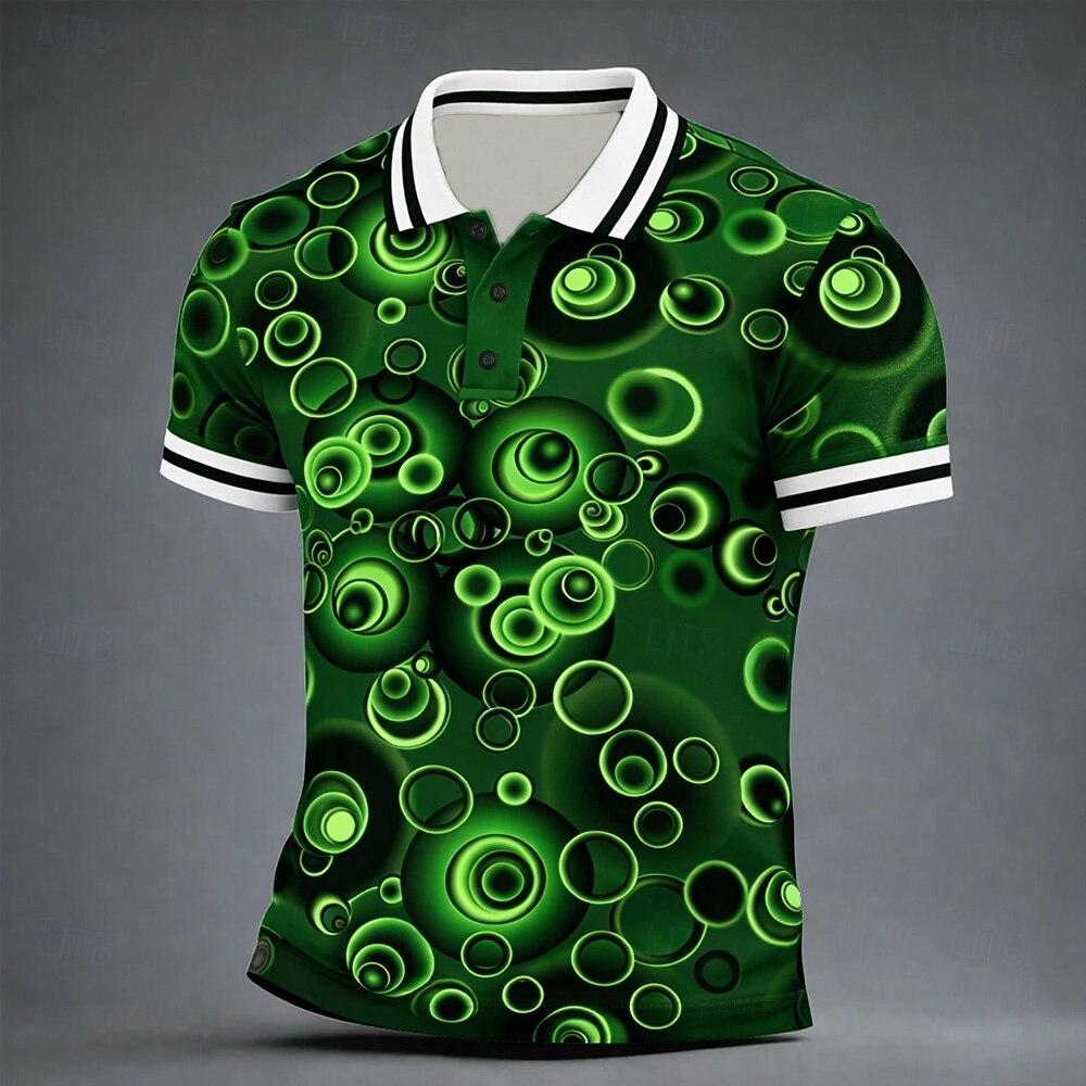 Men's Geometric 3D Print Polo Shirts Short Sleeve Collared Button Casual Athleisure Wear Spring & Summer Blue Yellow Green