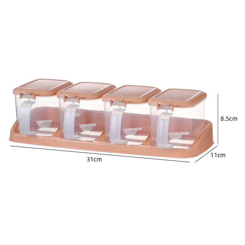 Household Plastic Condiment Box with Lid Moisture Proof Kitchen Portable Seasoning Storage Rack Spice Organizer Transparent Jar