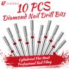 Cylindrical Bit Diamond Nail Drill Bit Set 10Pcs Nail Milling Cutters for Nail Surface Shaping Dead Skin Removal Fine Grinding Nail File Sets Home
