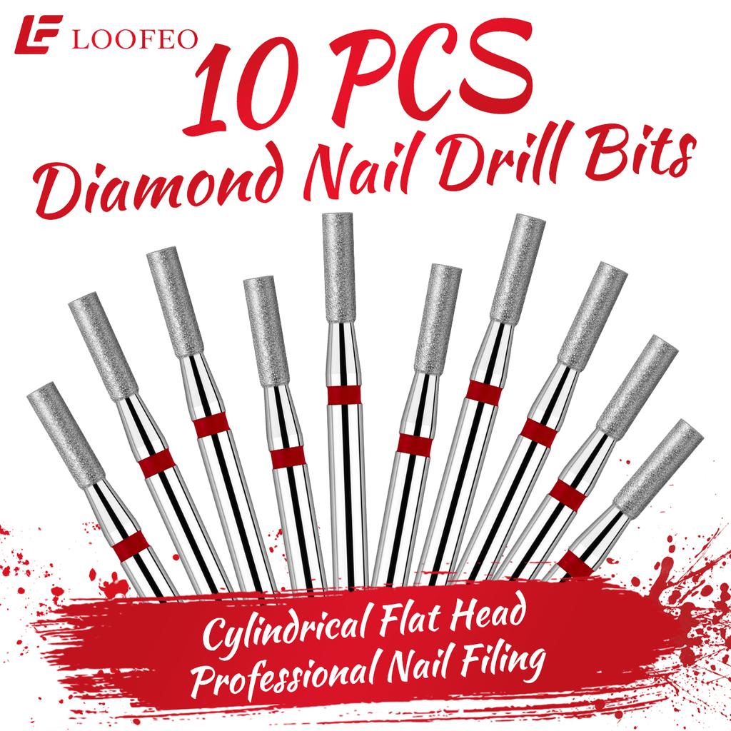 Cylindrical Bit Diamond Nail Drill Bit Set 10Pcs Nail Milling Cutters for Nail Surface Shaping Dead Skin Removal Fine Grinding Nail File Sets Home