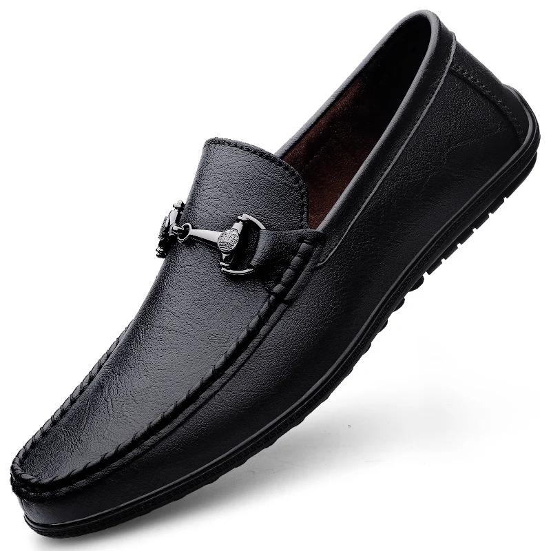 Fashion 2025 New Men Genuine Leather Loafers Non Slip Office Shoes Breathable Outdoor Slip on Flats Casual Shoes Man Dress Moccasins