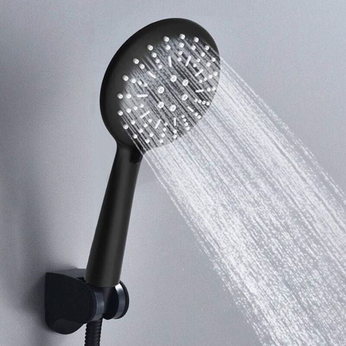 Pommeau de douche noir 120 mm avec flexible 1,5 m, 3 jets, anti-calcaire et support