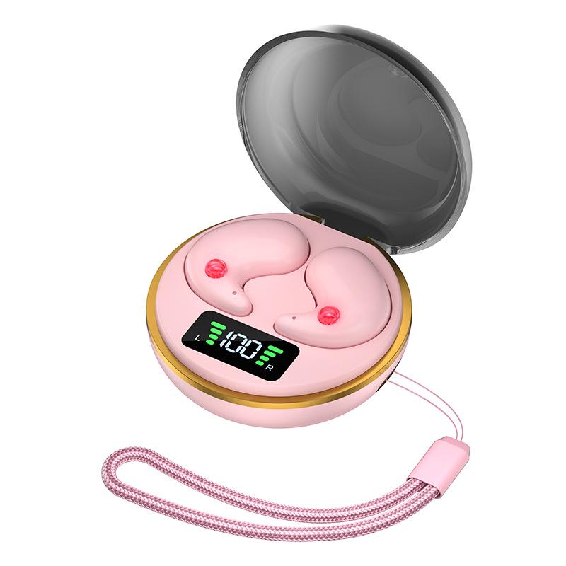 BY8 Bluetooth Sleep Earbuds - Non-In-Ear, Double Ear, Mini Invisible Design with Charging Case & Digital Display - Casual Stereo Sound.
