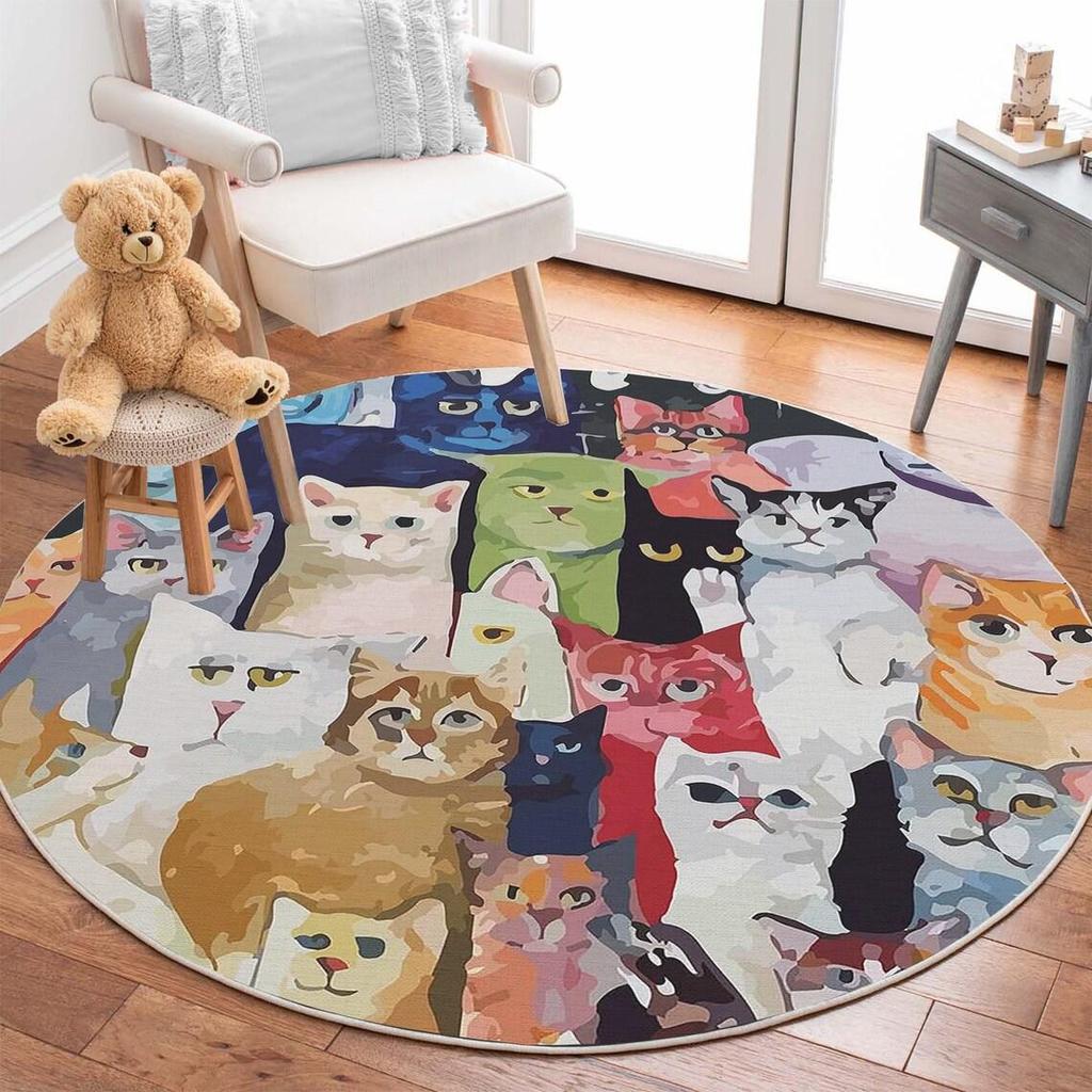 Tierischer runder Teppich, Teppiche für Kinderzimmer, niedliche Tiere, Zoo-Teppich, Heimdekoration, Wohnzimmer, Panda-Teppich, Katze, runde Matte