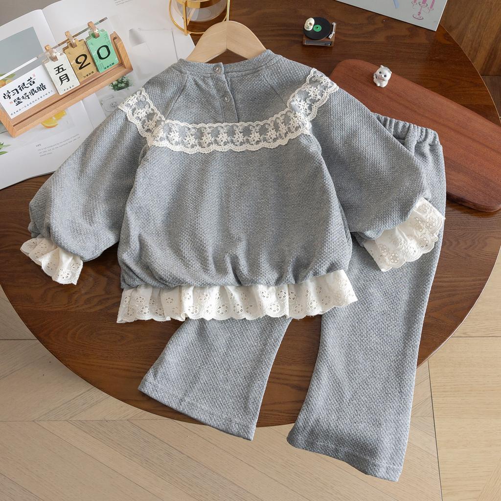 Girls Spring Outfit Lace Trim Hoodie Two Piece Set Baby Casual Stylish Sportswear Tracksuit For Toddler Kids Fashion Clothes