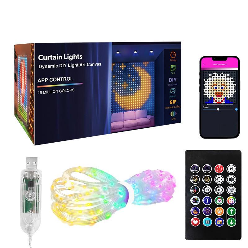 Grid Screen Hanging Smart LED Curtain Lights with Leather Line Decoration for Christmas and Dual Control Features
