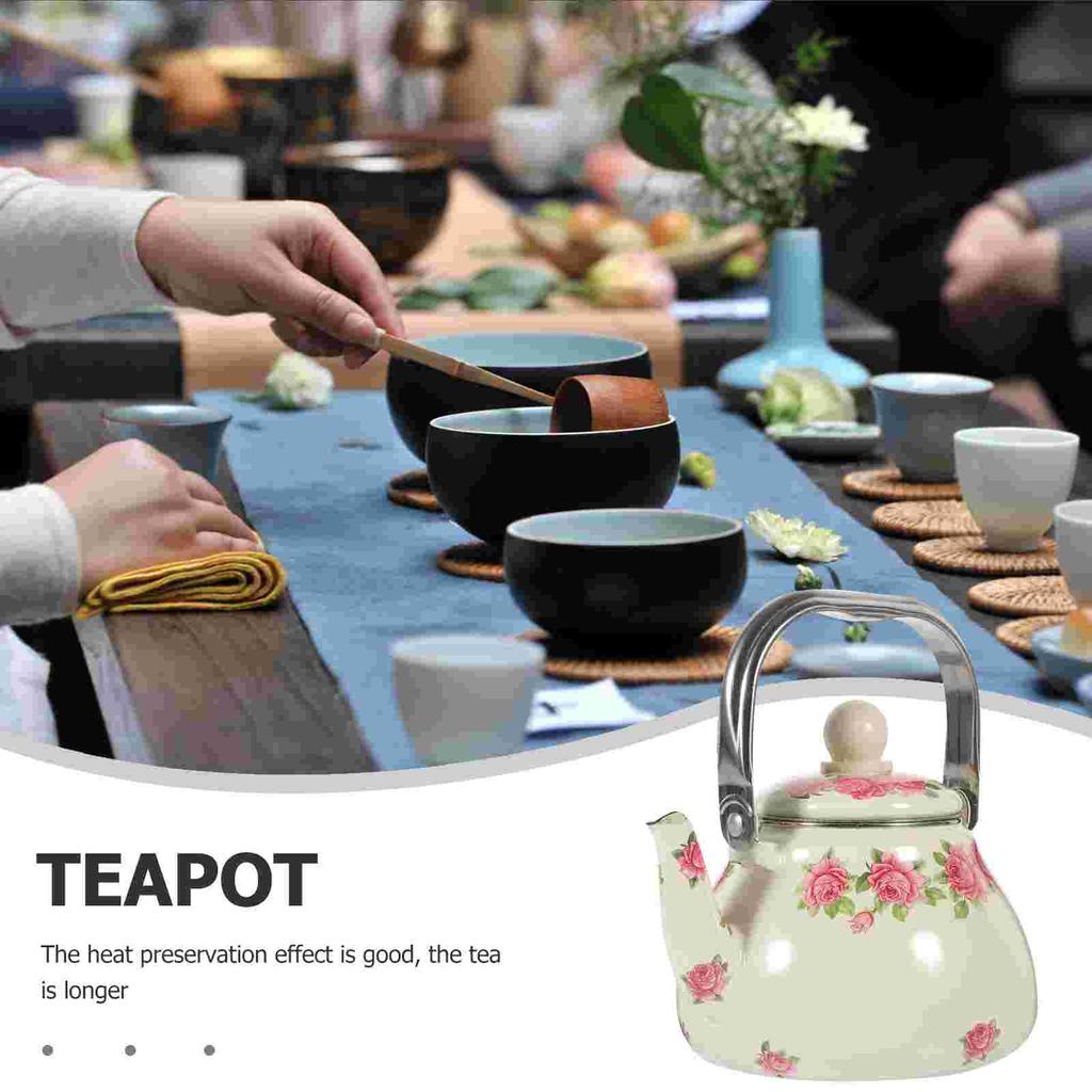 1 Liter Vintage Enamel Teapot with Japanese Design Convenient Brewing Elegant Flower Pattern Insulated Stovetop for Camping