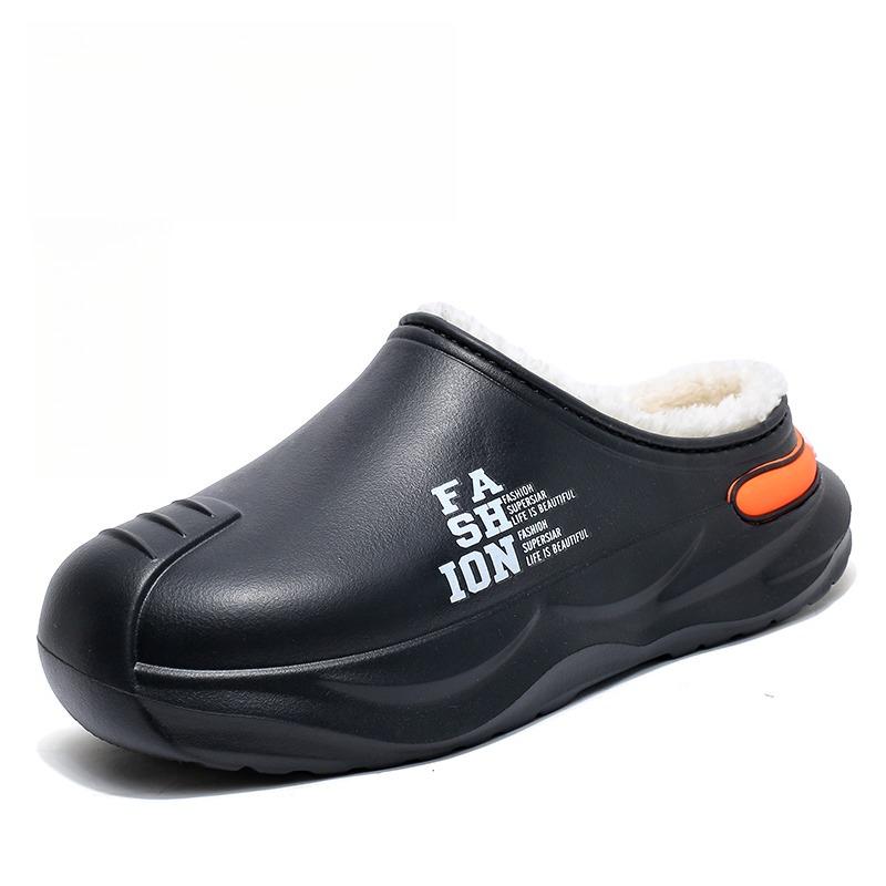 Men's Shoes Winter Warm Shoes Plush Lining Indoor Cotton Slippers Concise Platform Outdoor Kitchen Shoes House Waterproof Slippers