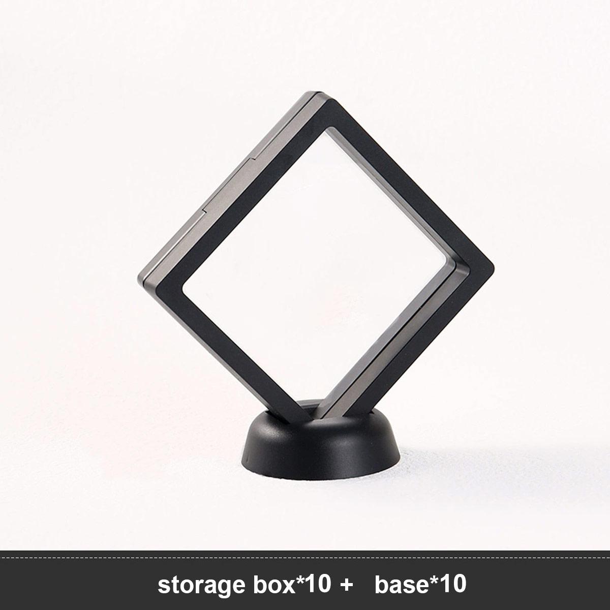 10pcs,Floating display box with base, transparent film display box, challenge coins, specimens, jewelry display and storage 7x7cm