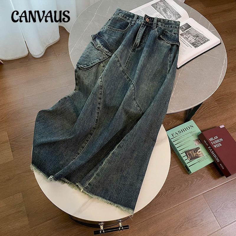 Neuer Retro-Jeansrock mit hoher Taille und Hüfte, schlankmachendem Schlitz, mittellanger Jeansrock für Damen