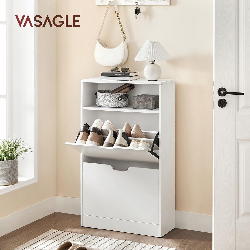 VASAGLE LBC040W01V1 Shoe Cabinet with 2 Compartments for Hallway, Living Room, Bedroom, 60 x 24 x 102 cm, White