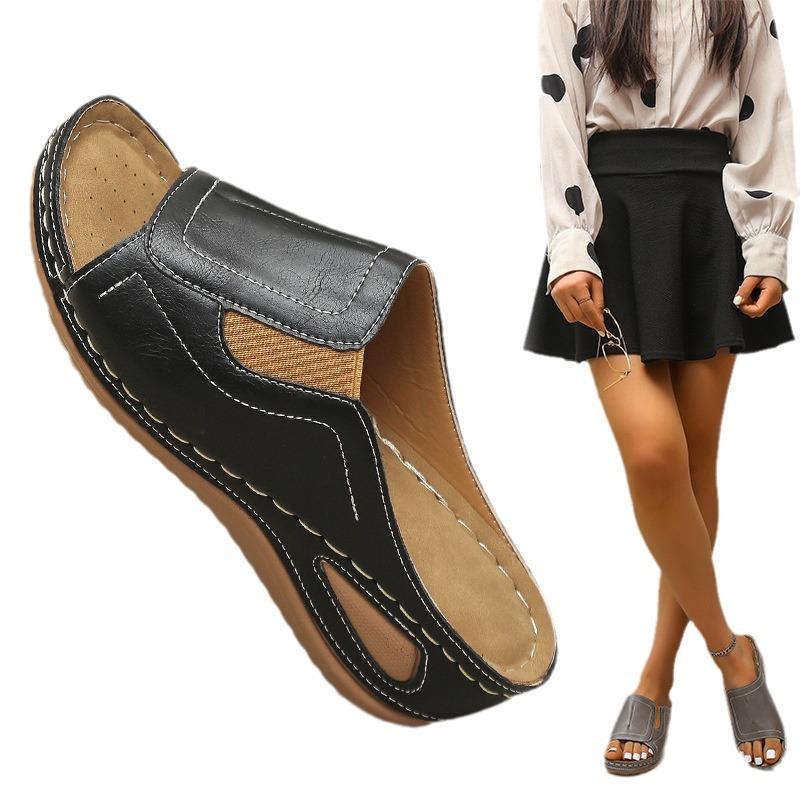 Women's Summer Thick-Sole Beach Sandals Wedge Heel Lightweight PU-Sole Slide Sandals