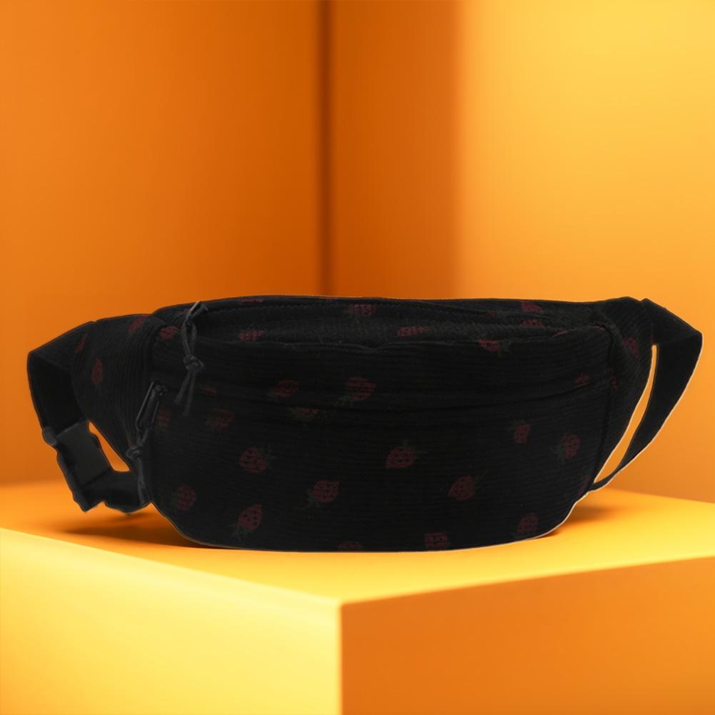 Chest Bag for Women with Strawberry Print Crossbody Bag Corduroy Cute Waist Bag Adjustable Strap Sling Bag for Sports Travel
