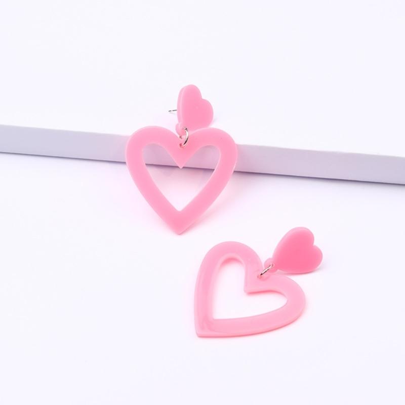 Triple Set Colorful Heart Dangle Earrings Fashionable Sturdy Acrylic Materials Jewelry Accessory for Girlfriend or Wife