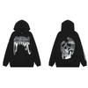 Mens Oversized Hoodie With Embroidered Skull Spine Design Streetwear Casual Pullover Cotton Blend Loose Fit