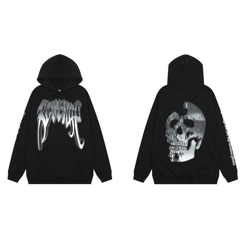 Mens Oversized Hoodie With Embroidered Skull Spine Design Streetwear Casual Pullover Cotton Blend Loose Fit