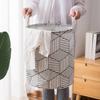 Round Folding Grid Stripe Laundry Storage Basket Clothes Holder Bucket Organizer