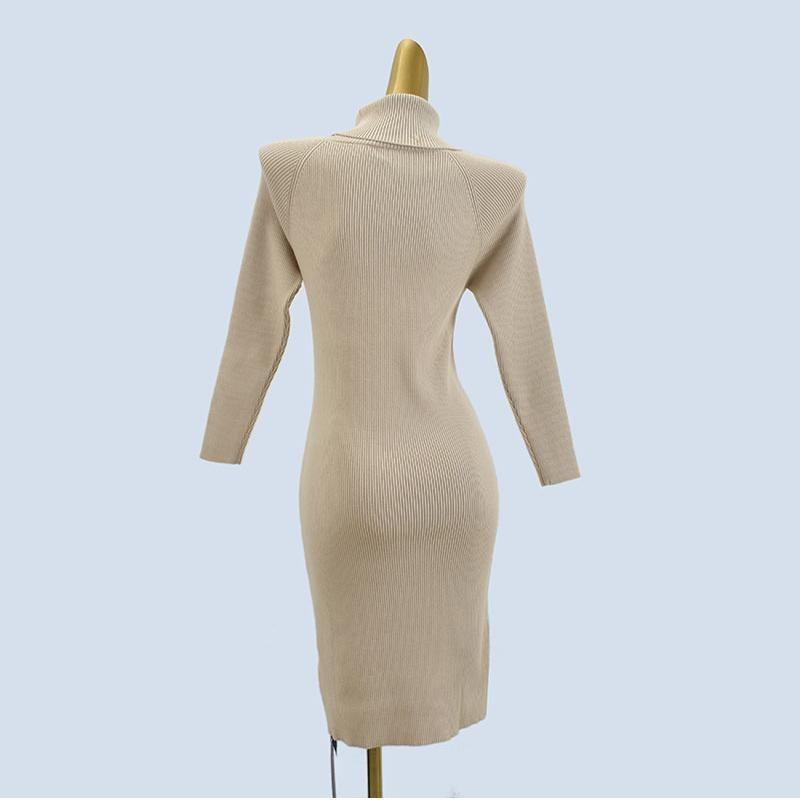 Withdraw from Cupboard High Quality Thick Turtleneck Raglan Pure Color Mid Length Long Length Long Sleeves Knitting Sweater Silm Sheath Bottom Dress