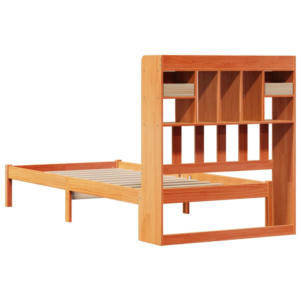 Solid Wood Bed with Shelf Without Mattress Wax Brown 75 x 190 cm