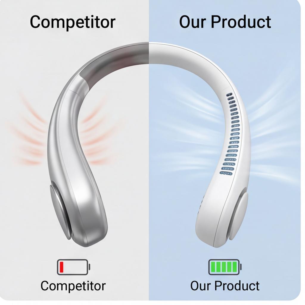 Neck Fan Portable USB Rechargeable Wearable Hands-Free Personal Cooling Device for Outdoor Activities High Wind Power Bladeless Design in Lightweigh