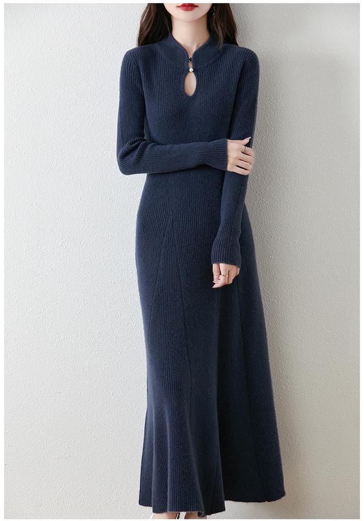 Autumn/Winter Slimming Knitted Pure Wool Fishtail Qipao Dress
