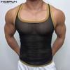 INCERUN Débardeurs à bretelles transparentes pour hommes Hauts transparents en maille patchwork