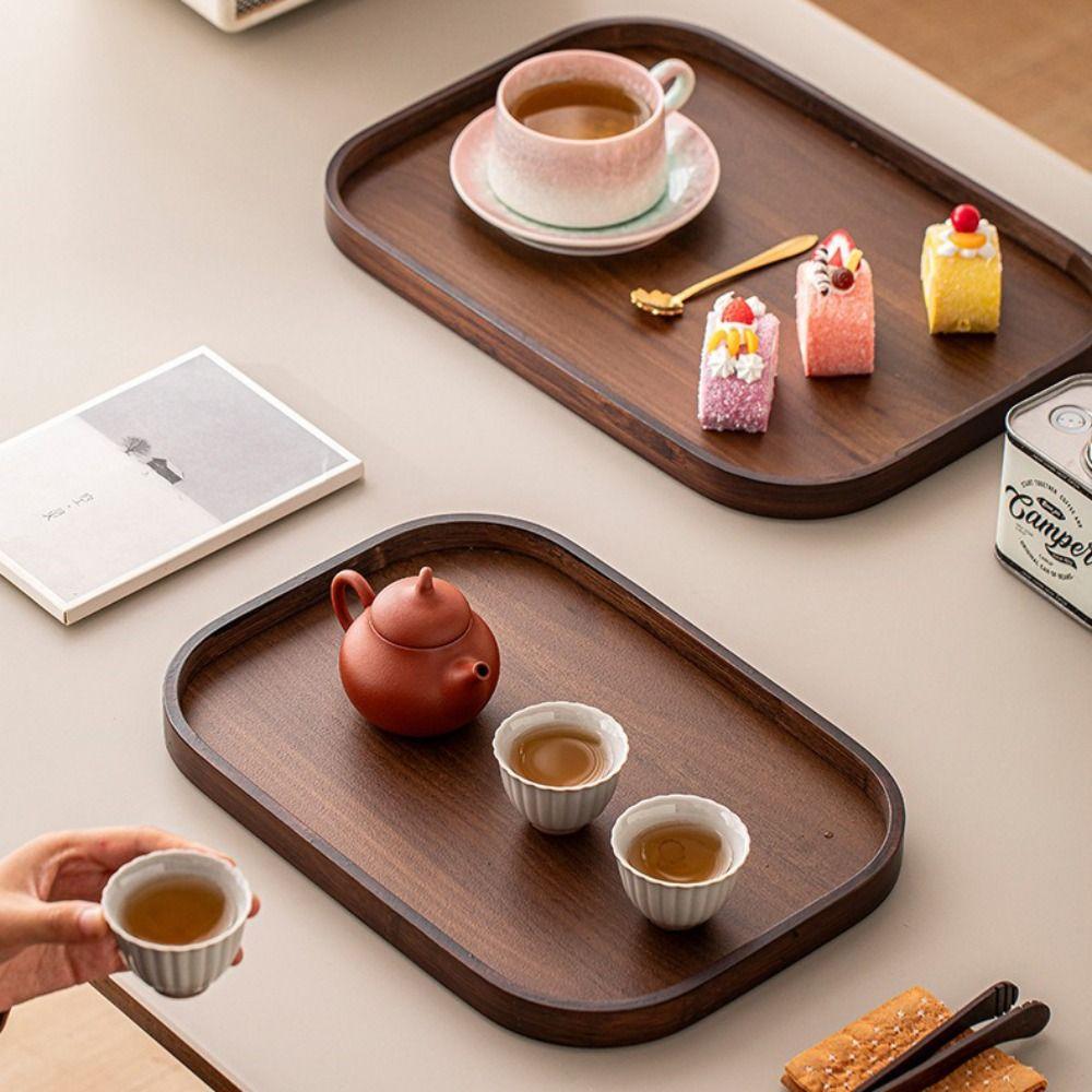 Rectangle Wood Tray Retro Style Fruit Plate Smooth Edge Tea Tray Home