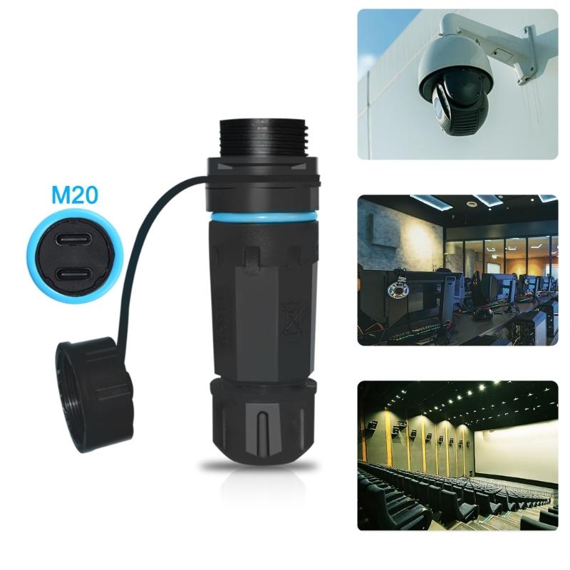 Durability Plastic Ip68 Waterproof USB C Connectors Double USB C Port Charging Cable Outdoor Equipment Type c Connectors