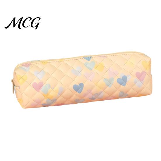 Square Pencil Pouch Heart Print Case, Minimalist Pen Pouch, Large Zipper Bag Capacity Stationery for Students, School Office Supplies Durable Holder