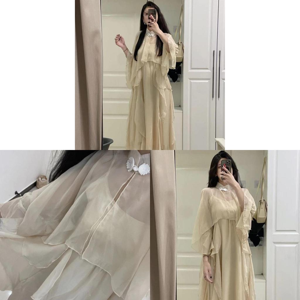 New Chinese Style Lotus Leaf Edging Dress Set With Sheeps Wool Fabric For Summer Casual Wear For Women