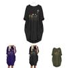 Women Dress Pullover Stylish Loose Fit Short Sleeve Casual Dress With Pocket