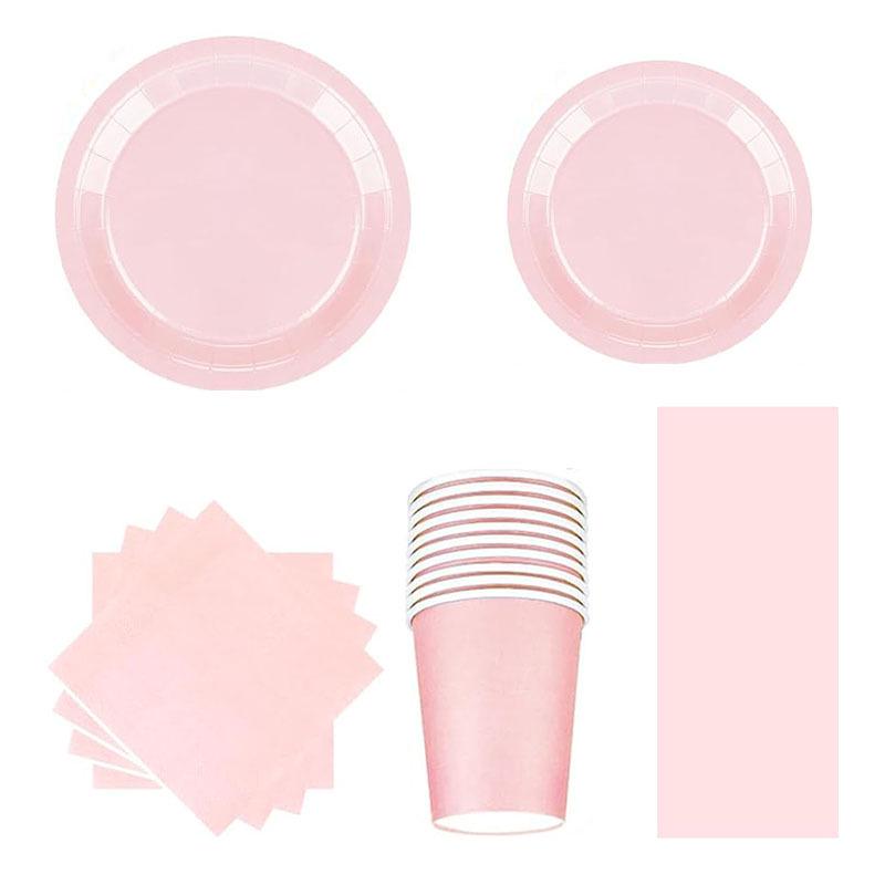 Pink Birthday Party Disposable Tableware Set - Plates, Cups, Napkins, Tablecloth, Cutlery