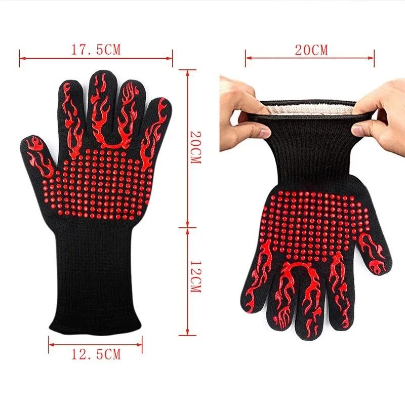BBQ Oven Gloves High Temperature Resistance Barbecue Mitts 800 Degrees Fireproof Anti Heat Insulation Microwave Glove for Baking