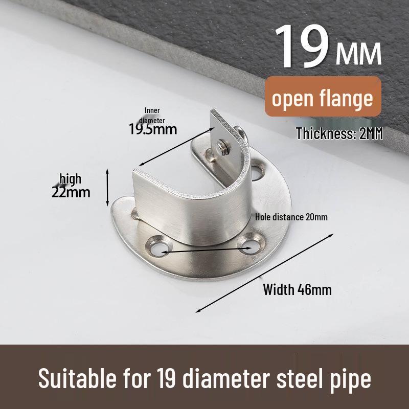 201 Stainless Steel Wardrobe Clothes Rail Flange Base with Support Accessories