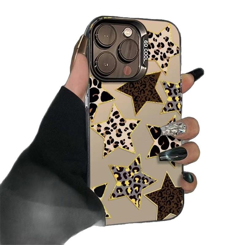 Leopard Print Stars Case for iPhone 15 Promax, 16 Pro, 14 Pro, 17
