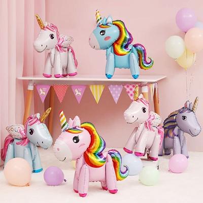 3D Karikatür Unicorn Balon Dekorasyon Mutlu Doğum Günü Partisi Malzemeleri Balon Balony Banner Flama Bebek Duş Balonları