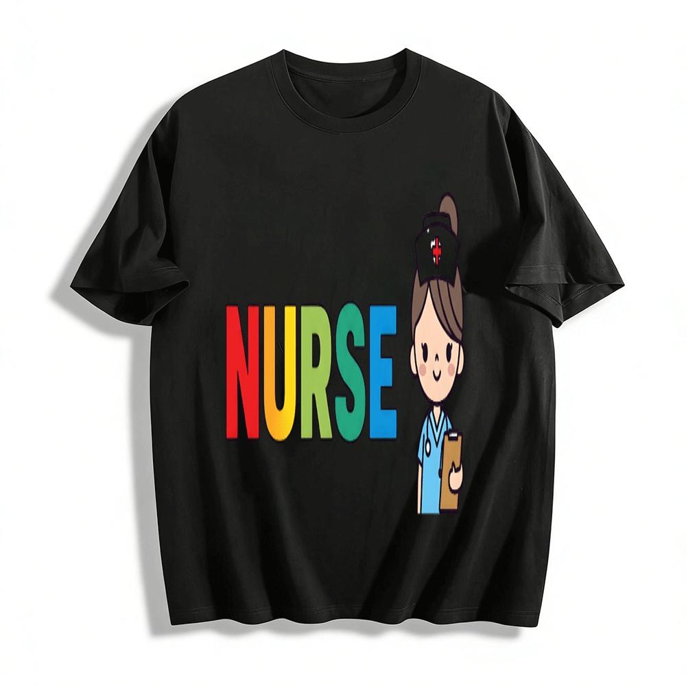 Cute Nurse Themed Printed Casual T-Shirt For Women Pure cotton T-shirt XXS